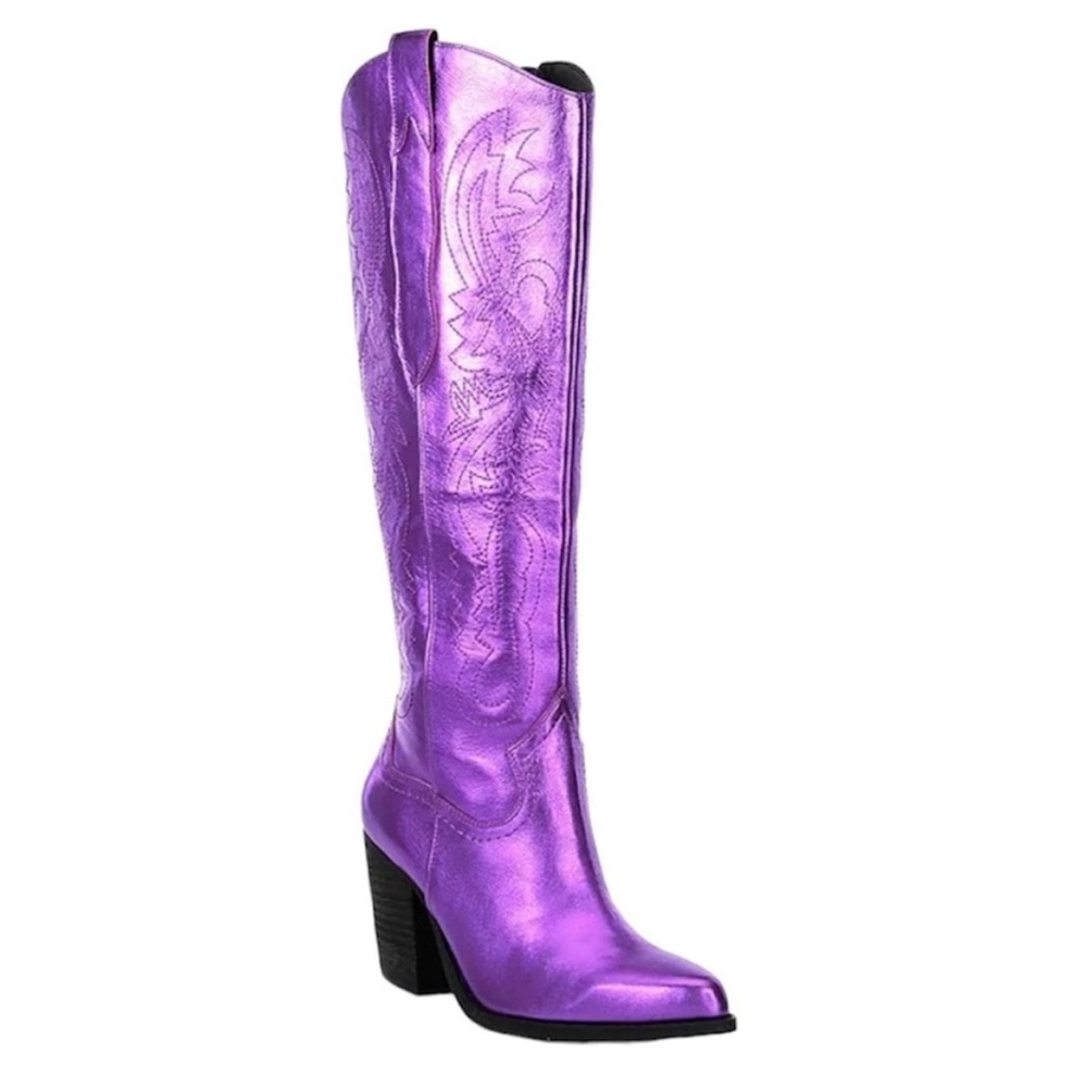 GIANNI BINI Butterfly Metallic Purple Leather Cowboy Boots